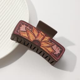 Western Leather Hair Claw Clips Sunflower Floral Square Claw Clips for Hairstyling Southwest Print PU Leather Hair Accessories