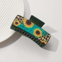 Western Leather Hair Claw Clips Sunflower Floral Square Claw Clips for Hairstyling Southwest Print PU Leather Hair Accessories