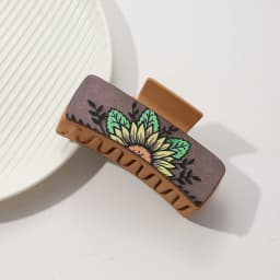 Western Leather Hair Claw Clips Sunflower Floral Square Claw Clips for Hairstyling Southwest Print PU Leather Hair Accessories