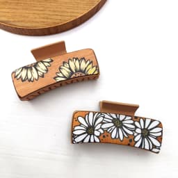Western Leather Hair Claw Clips Sunflower Floral Square Claw Clips for Hairstyling Southwest Print PU Leather Hair Accessories