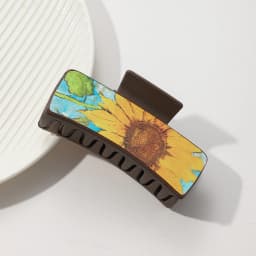 Western Leather Hair Claw Clips Sunflower Floral Square Claw Clips for Hairstyling Southwest Print PU Leather Hair Accessories