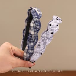 2026 New Preppy Style Gingham Braided Headband for Girls Blue Plaid Soft No Slip Hair Accessories for Toddler Kids Fashion Gift
