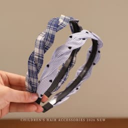 2026 New Preppy Style Gingham Braided Headband for Girls Blue Plaid Soft No Slip Hair Accessories for Toddler Kids Fashion Gift