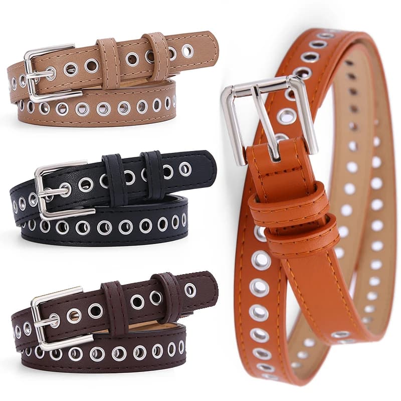 New Women's Belt Metal Full Eye Belt Non Perforated Korean Versatile Fashion Hollow Decoration Pants Belt