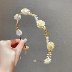 Women's Vintage French Rose & Faux Pearl Hairband - Girl Vintage-Inspired Alloy Headband for Women, Sweet Floral Design