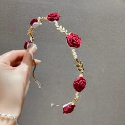 Women's Vintage French Rose & Faux Pearl Hairband - Girl Vintage-Inspired Alloy Headband for Women, Sweet Floral Design