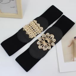 Big Size Black Stretch Corset Waistband Belt Cummerbands Rhinestone Metal Buckle