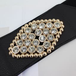 Big Size Black Stretch Corset Waistband Belt Cummerbands Rhinestone Metal Buckle