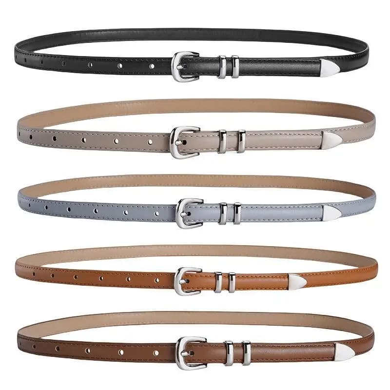 Silver Pin Buckle Thin Belt For Women Fashion Trend Versatile Jeans Accessories Girdle Gothic Retro Simple Pu Leather Waistband