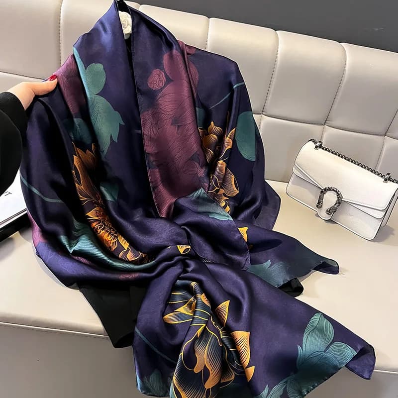 Silk Scarf Women Shawls Female Fashion Flowers For Traveling Sun Protect Sunscreen Beach Scarves Air Conditioning Wraps Luxury