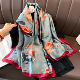 Silk Scarf Women Shawls Female Fashion Flowers For Traveling Sun Protect Sunscreen Beach Scarves Air Conditioning Wraps Luxury