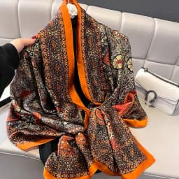 Silk Scarf Women Shawls Female Fashion Flowers For Traveling Sun Protect Sunscreen Beach Scarves Air Conditioning Wraps Luxury