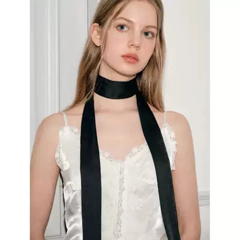 200*5cm Elegant Solid Color Long Ribbon Neck Scarf Women Dinner Party Headband Strip Narrow Decoration Scarf Neck Tie