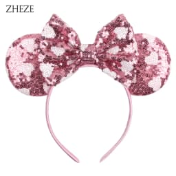 New Valentine's Day Mouse Ears Headband For Girls Women Sequins Love 5"Bow Hairbands Festival Party DIY Hair Accessories Femmes