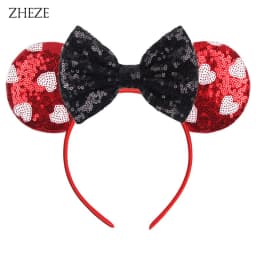 New Valentine's Day Mouse Ears Headband For Girls Women Sequins Love 5"Bow Hairbands Festival Party DIY Hair Accessories Femmes