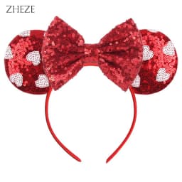 New Valentine's Day Mouse Ears Headband For Girls Women Sequins Love 5"Bow Hairbands Festival Party DIY Hair Accessories Femmes