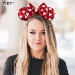 New Valentine's Day Mouse Ears Headband For Girls Women Sequins Love 5"Bow Hairbands Festival Party DIY Hair Accessories Femmes