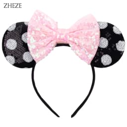 New Valentine's Day Mouse Ears Headband For Girls Women Sequins Love 5"Bow Hairbands Festival Party DIY Hair Accessories Femmes