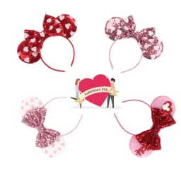 New Valentine's Day Mouse Ears Headband For Girls Women Sequins Love 5"Bow Hairbands Festival Party DIY Hair Accessories Femmes