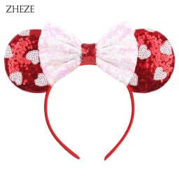 New Valentine's Day Mouse Ears Headband For Girls Women Sequins Love 5"Bow Hairbands Festival Party DIY Hair Accessories Femmes