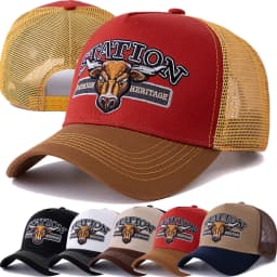 Unisex Summer Breathable Mesh Trucker Hat Bulls Head Pattern Baseball Cap Adjustable Snapback Hats For Men And Women