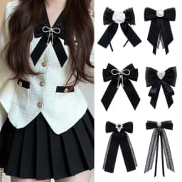 Elegant Lace Ribbon Bowtie Black College Style Collar Rhinestones Jewelry Student Shirt Korean Fabric Bow Brooches