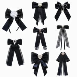 Elegant Lace Ribbon Bowtie Black College Style Collar Rhinestones Jewelry Student Shirt Korean Fabric Bow Brooches