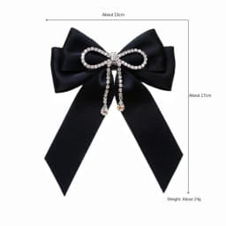 Elegant Lace Ribbon Bowtie Black College Style Collar Rhinestones Jewelry Student Shirt Korean Fabric Bow Brooches