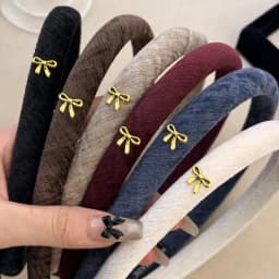 Korean autumn and winter velvet noble narrow version headband simple small bow hair accessories 2025 versatile high cranial top