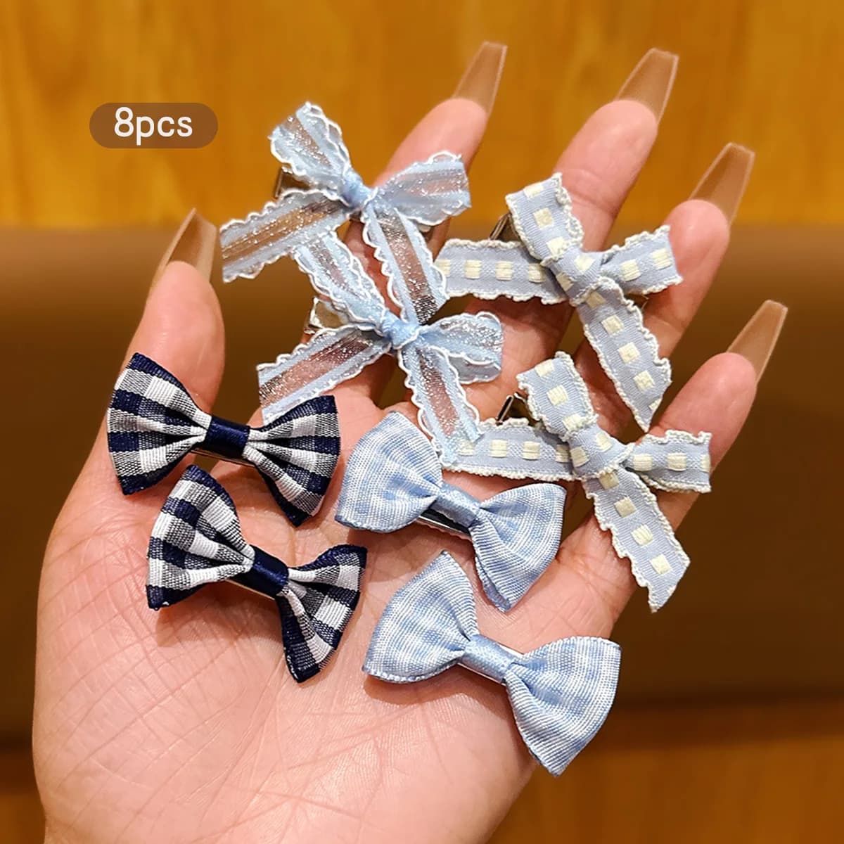 8 blue bow hair clips, sweet headband clips
