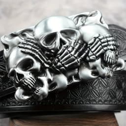 1 Western Cowboy Ancient Silver Multiple Ghost Head Skull Large Plate Buckle Belt Trendy Retro Society Young Men Punk PU Leather