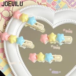 Pastel Star Hair Clips Cute 3 Color Kawaii Barrettes for Girls Long Wavy BB Hairpins for Side Bangs Aesthetic Hair Accessories
