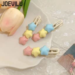 Pastel Star Hair Clips Cute 3 Color Kawaii Barrettes for Girls Long Wavy BB Hairpins for Side Bangs Aesthetic Hair Accessories
