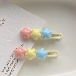Pastel Star Hair Clips Cute 3 Color Kawaii Barrettes for Girls Long Wavy BB Hairpins for Side Bangs Aesthetic Hair Accessories