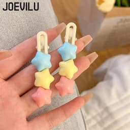 Pastel Star Hair Clips Cute 3 Color Kawaii Barrettes for Girls Long Wavy BB Hairpins for Side Bangs Aesthetic Hair Accessories