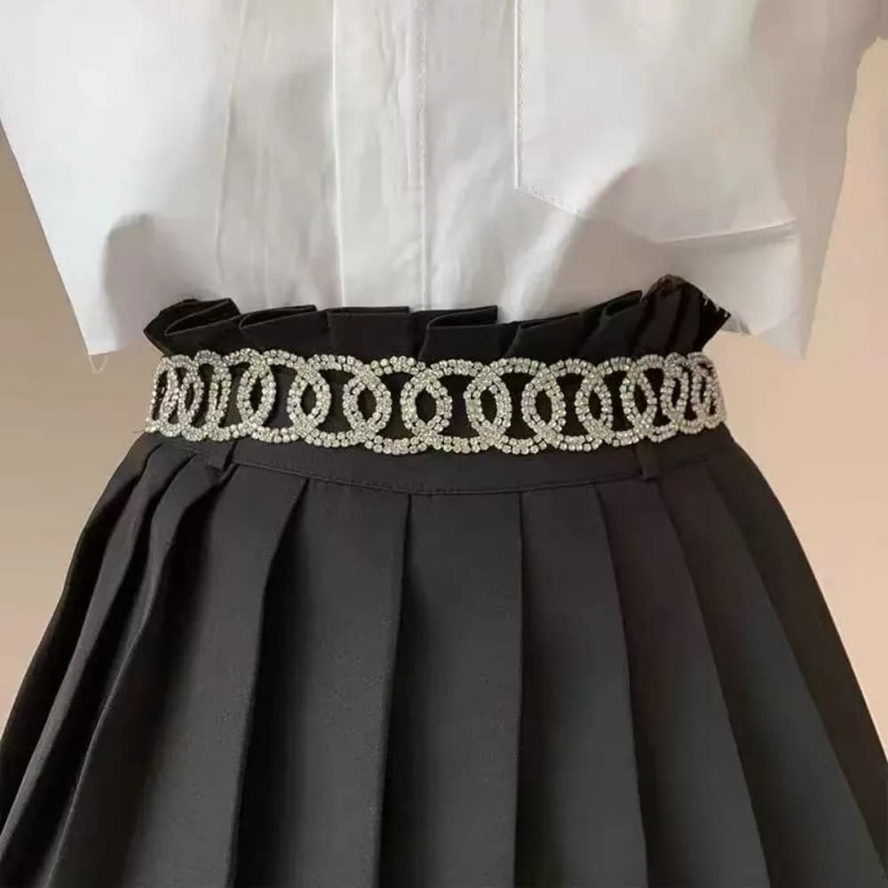 Luxury New Minimalist Metal Rhinestone Wavy Round Circle Wedding Waist Chain Belt