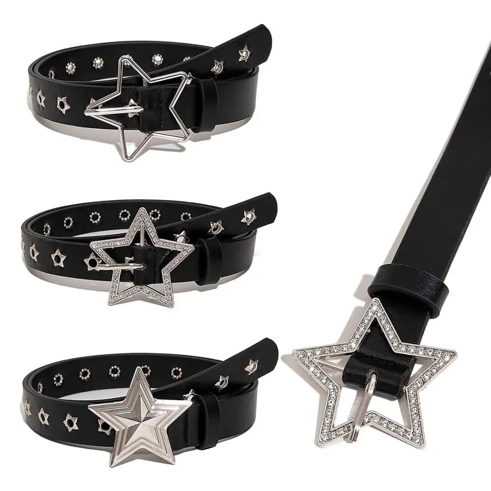 Punk Pentagram Rivet Belts For Men Women Star Eyelet Grommet Waist Strap Adjustable Waist Belt Double Pin Buckle Y2k Style Belts