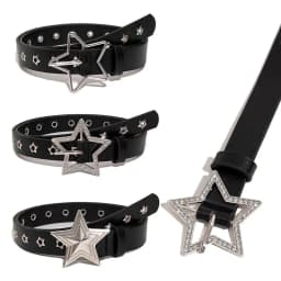Punk Pentagram Rivet Belts For Men Women Star Eyelet Grommet Waist Strap Adjustable Waist Belt Double Pin Buckle Y2k Style Belts