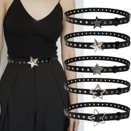 Punk Pentagram Rivet Belts For Men Women Star Eyelet Grommet Waist Strap Adjustable Waist Belt Double Pin Buckle Y2k Style Belts