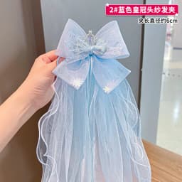 Travel with Crown Head Children's Veil Hairpin Birthday Photo Hair Accessories Girls Princess Bow Streamer Hairpin