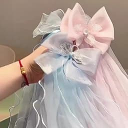 Travel with Crown Head Children's Veil Hairpin Birthday Photo Hair Accessories Girls Princess Bow Streamer Hairpin