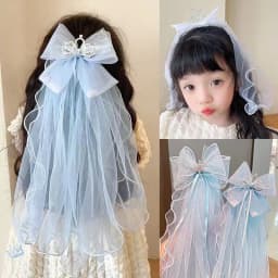 Travel with Crown Head Children's Veil Hairpin Birthday Photo Hair Accessories Girls Princess Bow Streamer Hairpin