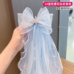 Travel with Crown Head Children's Veil Hairpin Birthday Photo Hair Accessories Girls Princess Bow Streamer Hairpin