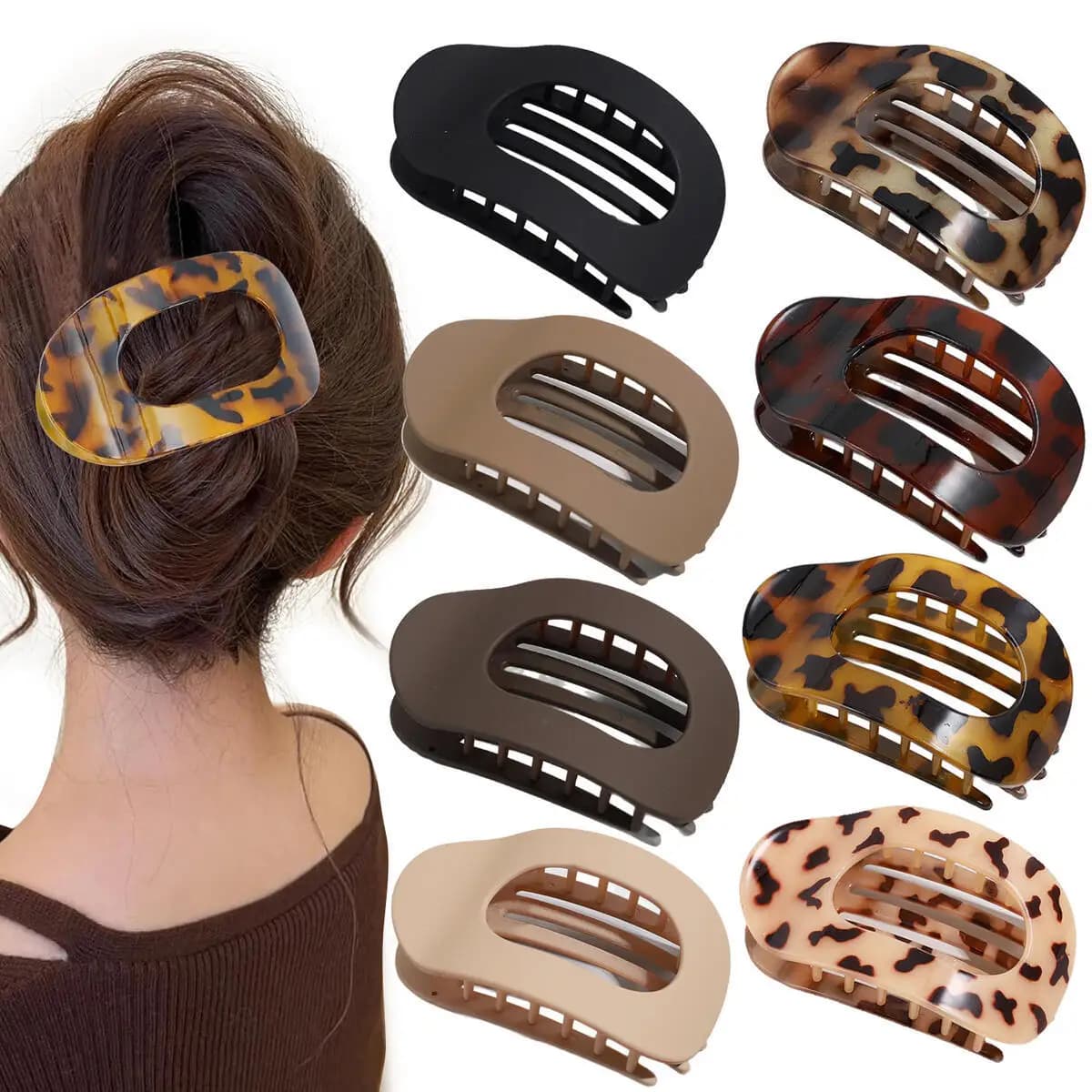 Fashion Oval Flat Hair Claw Clips for Women Matte Duckbill Clip Back-of-Head Bun Hair Accessories Simple Clip Hair Ornament
