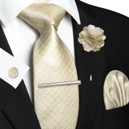 Brown Yellow Plaid Ties For Men Luxury 8cm Silk Tie Pin Pocket Square Cufflinks Tie Clip Set Business Party Wedding Accessories