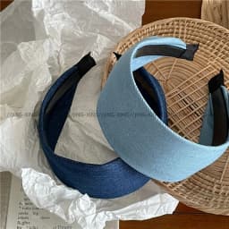 Fashion Personality Denim Blue Widened Fabric Headband Korean Version New Street With Pressure Hair Headband Face Wash Hairhoop