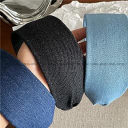 Fashion Personality Denim Blue Widened Fabric Headband Korean Version New Street With Pressure Hair Headband Face Wash Hairhoop