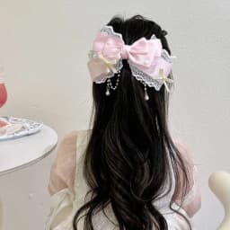 Cute Solid Bow Lace Pearls Chain Hair Clip For Girls Sweet Hair Ornament Princess Headband Hairpin Fashion Hair Accessories