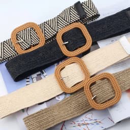 Striped elastic waistband for women's fashion square buckle elastic weaving bohemian style PP grass wide waistband