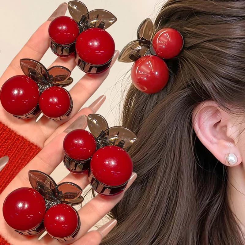 Cherry Red Bow Velvet Texture Elegant Hair Clip Fashionable Versatile Edge Hairpin Sweet Cool Headwear Girl Hair Accessories